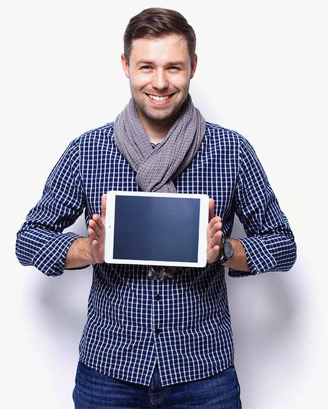 man holding tablet Personal Injury Lawyer Connection